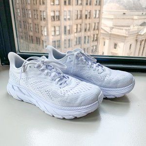 All White Hoka One Clifton 7, size 8